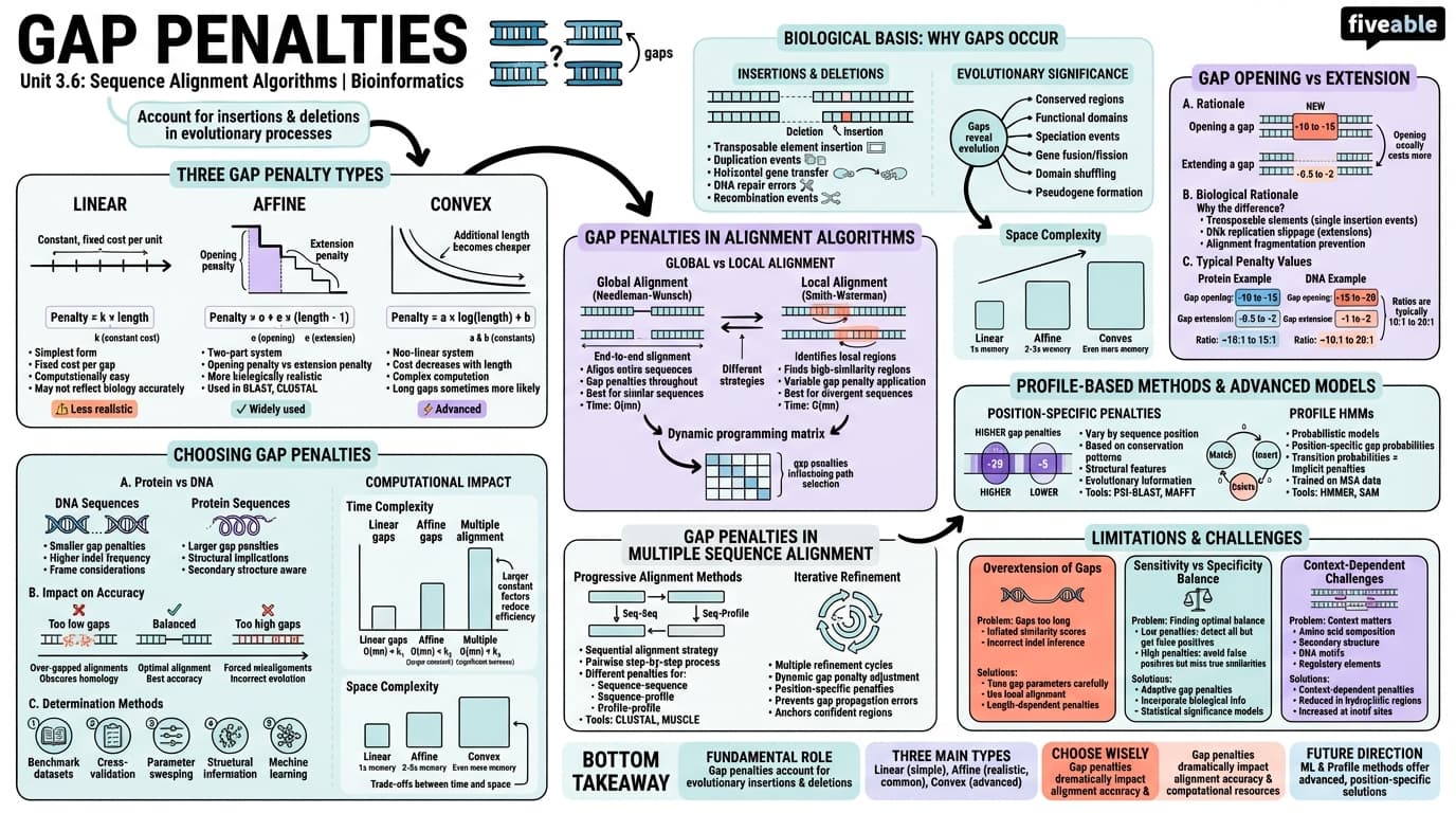 3.6 Gap penalties - Bioinformatics - Unit 3 visual cheatsheet
