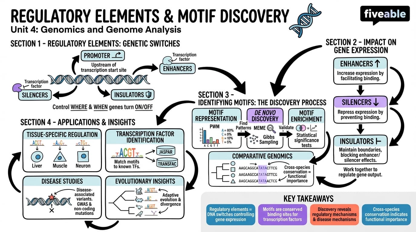 4.4 Regulatory element and motif discovery - Computational Biology - Unit 4 visual cheatsheet