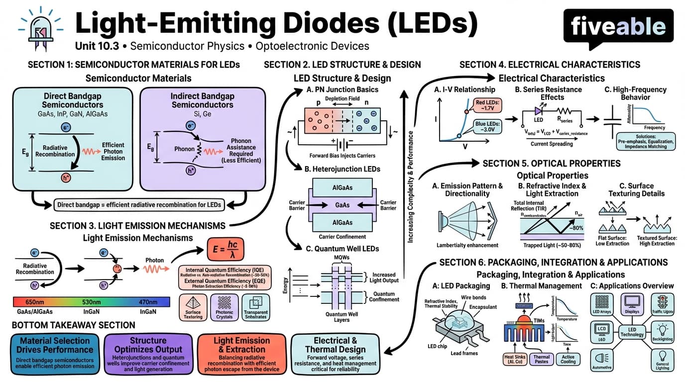 10.3 Light-emitting diodes (LEDs) - Semiconductor Physics - Unit 10 visual cheatsheet