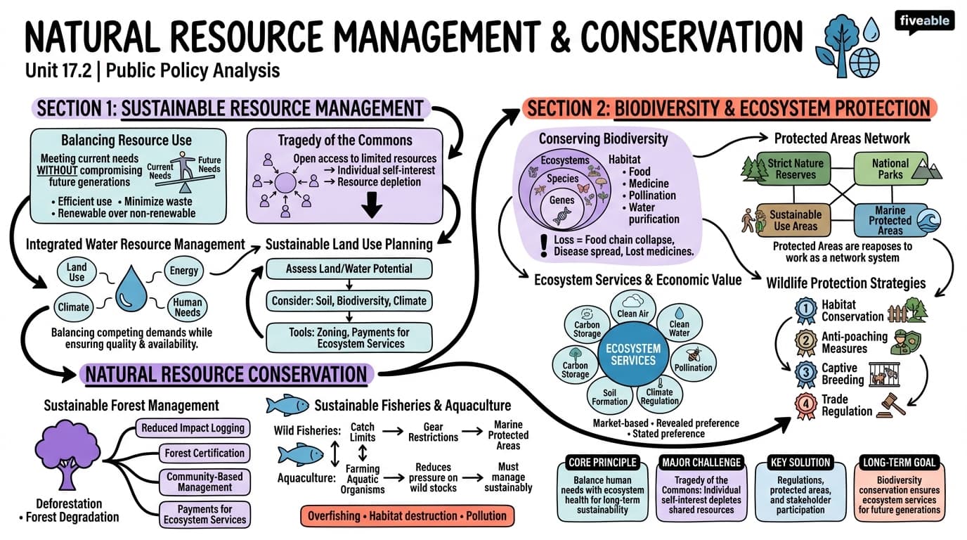 17.2 Natural Resource Management and Conservation - Public Policy Analysis - Unit 17 visual cheatsheet