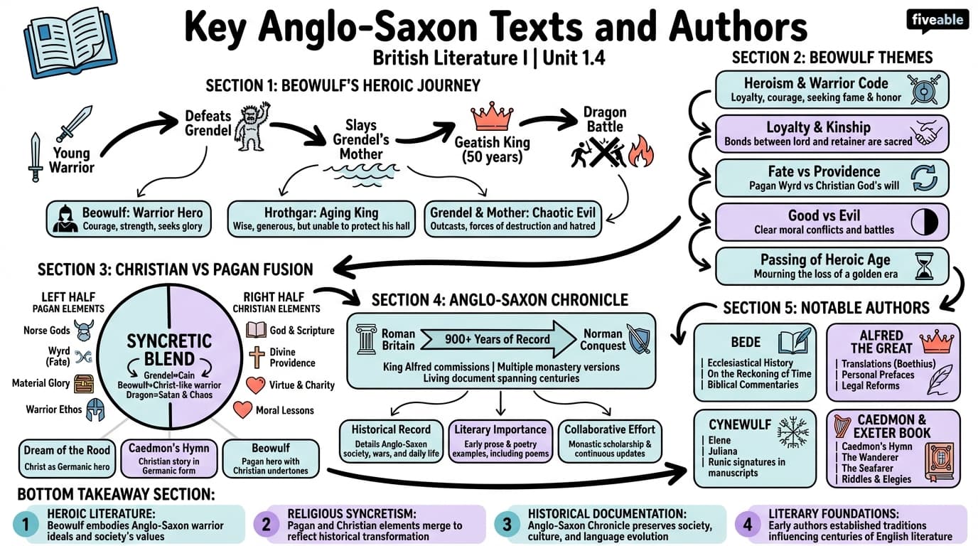 1.4 Key Anglo-Saxon Texts and Authors - British Literature I - Unit 1 visual cheatsheet