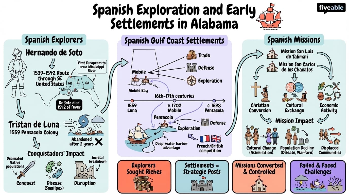 1.2 Spanish exploration and early settlements - Alabama History - Unit 1 visual cheatsheet