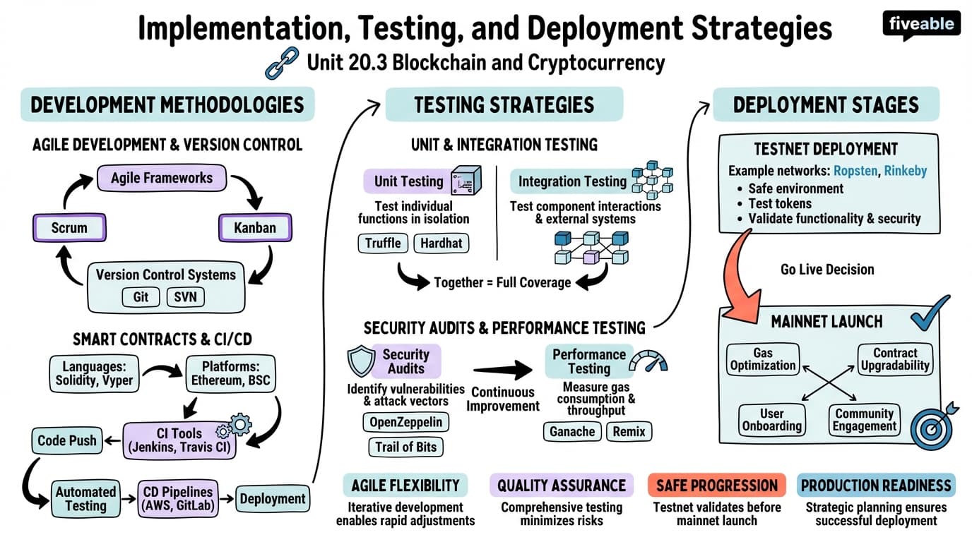 20.3 Implementation, Testing, and Deployment Strategies - Blockchain and Cryptocurrency - Unit 20 visual cheatsheet
