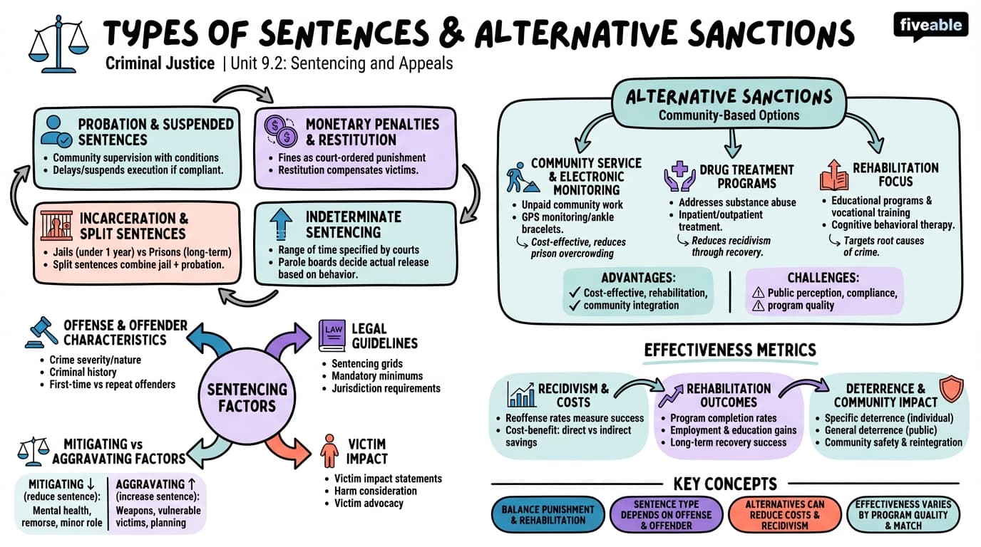9.2 Types of Sentences and Alternative Sanctions - Criminal Justice - Unit 9 visual cheatsheet