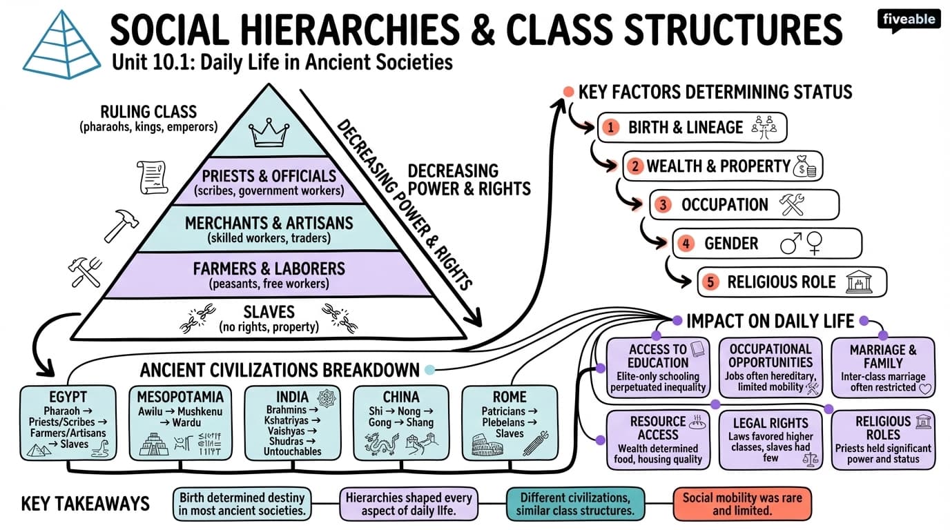 10.1 Social Hierarchies and Class Structures - Lives and Legacies in the Ancient World - Unit 10 visual cheatsheet