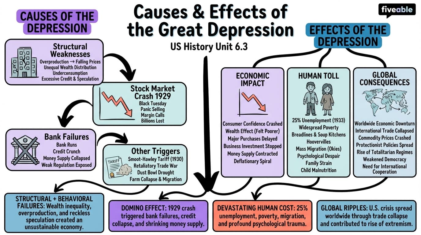 6.3 Causes and Effects of the Great Depression - US History – 1865 to Present - Unit 6 visual cheatsheet