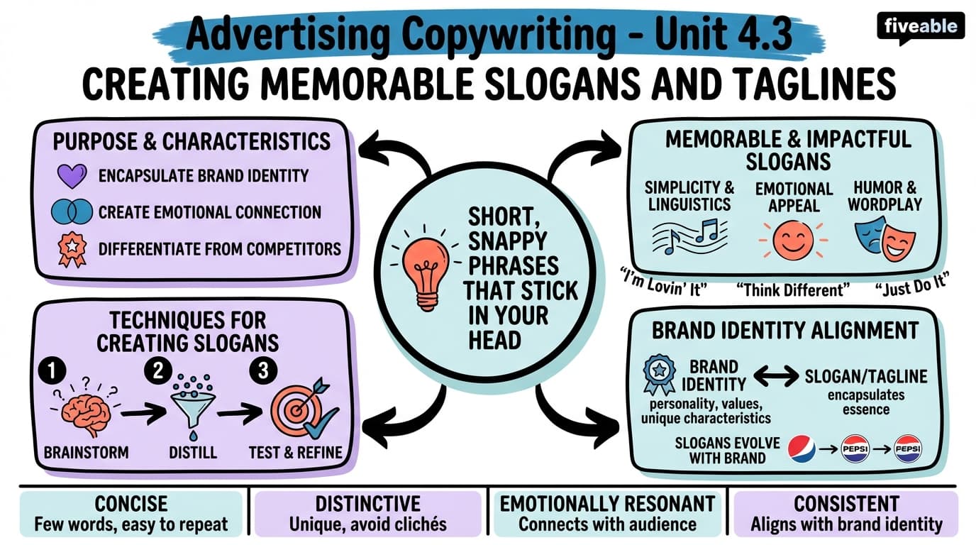 4.3 Creating memorable slogans and taglines - Advertising Copywriting - Unit 4 visual cheatsheet