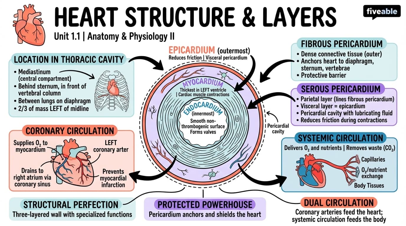 1.1 Heart Structure and Layers - Anatomy and Physiology II - Unit 1 visual cheatsheet