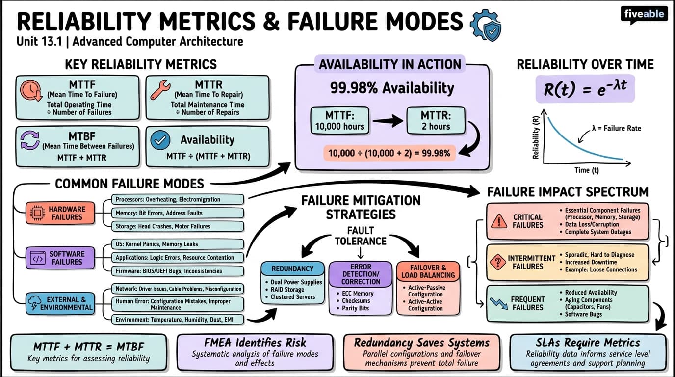 13.1 Reliability Metrics and Failure Modes - Advanced Computer Architecture - Unit 13 visual cheatsheet