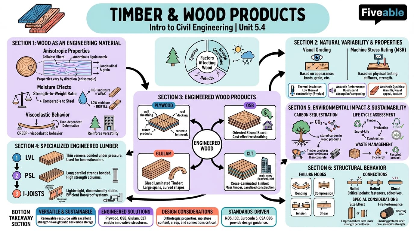 5.4 Timber and Wood Products - Intro to Civil Engineering - Unit 5 visual cheatsheet