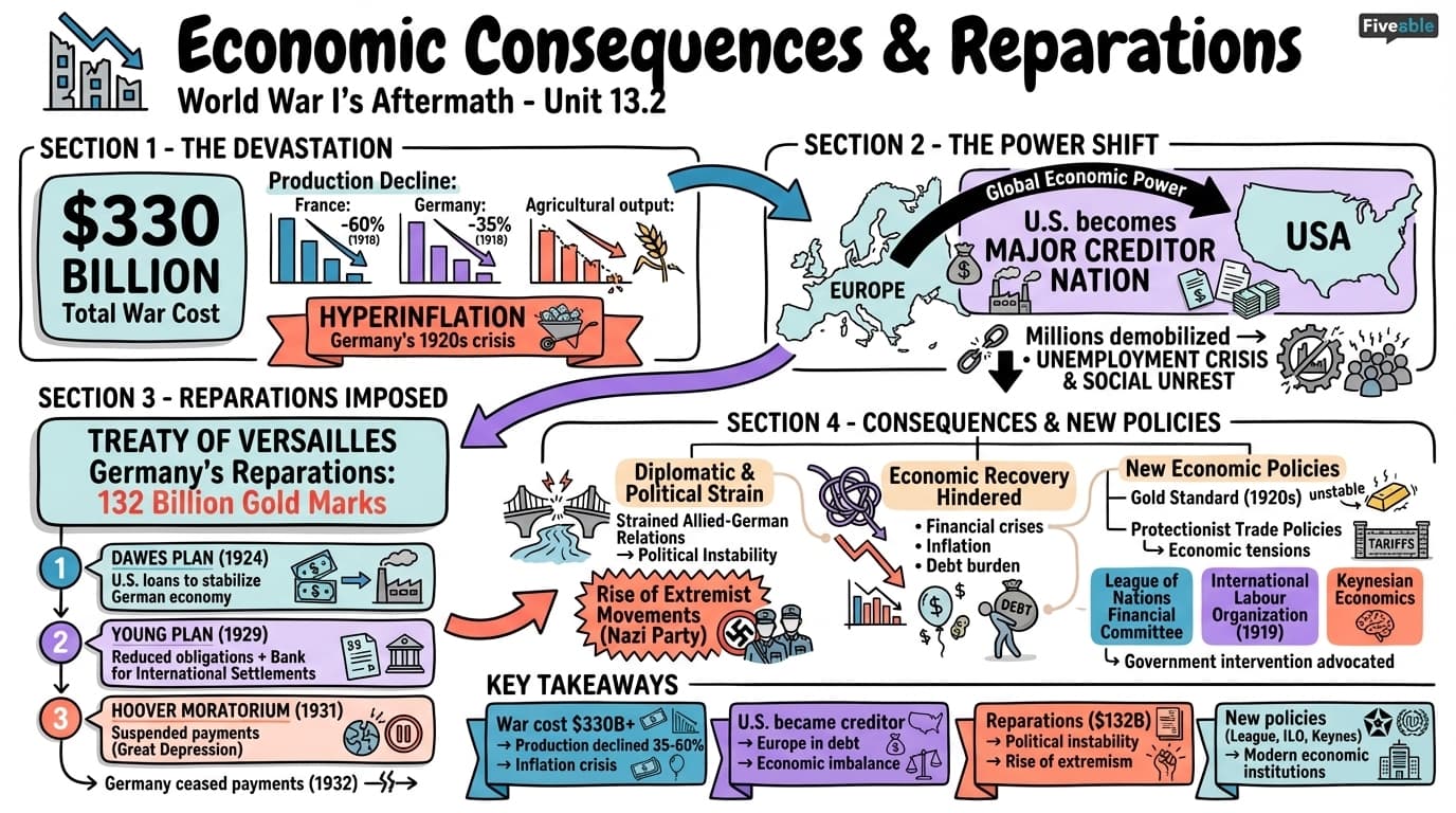 13.2 Economic Consequences and Reparations - World War I - Unit 13 visual cheatsheet