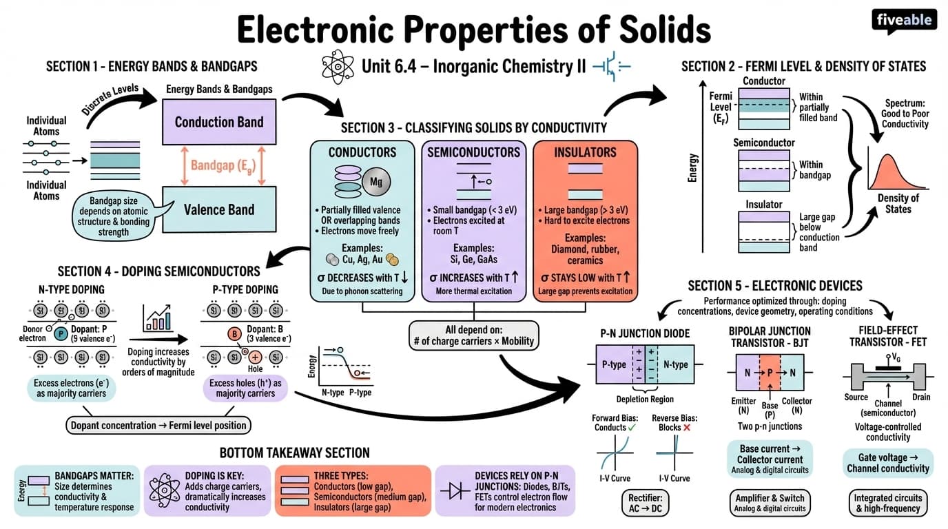 6.4 Electronic Properties of Solids - Inorganic Chemistry II - Unit 6 visual cheatsheet