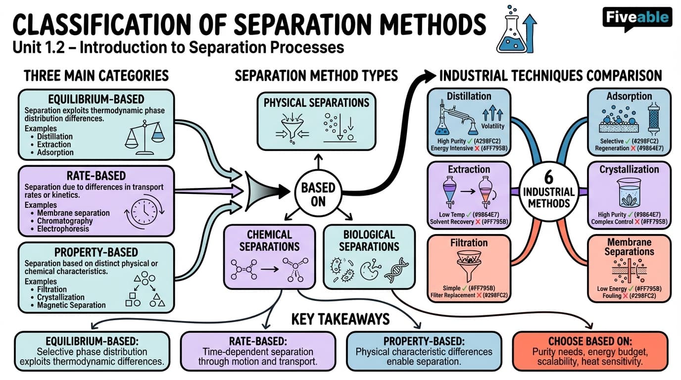 1.2 Classification of separation methods - Separation Processes - Unit 1 visual cheatsheet