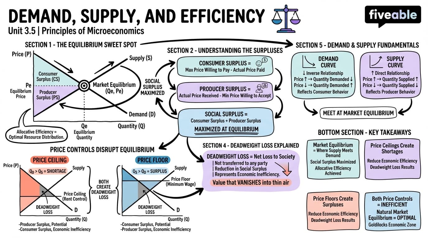3.5 Demand, Supply, and Efficiency - Principles of Microeconomics - Unit 3 visual cheatsheet