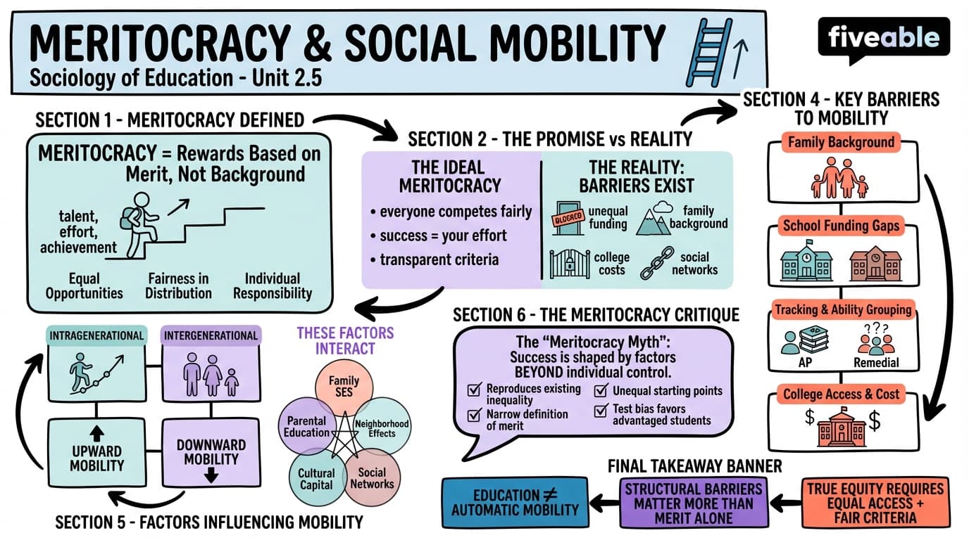2.5 Meritocracy and social mobility - Sociology of Education - Unit 2 visual cheatsheet