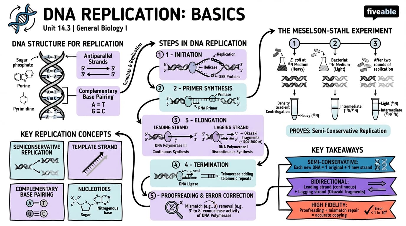 14.3 Basics of DNA Replication - General Biology I - Unit 14 visual cheatsheet