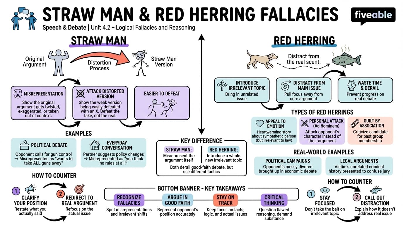 4.2 Straw man and red herring fallacies - Speech and Debate - Unit 4 visual cheatsheet