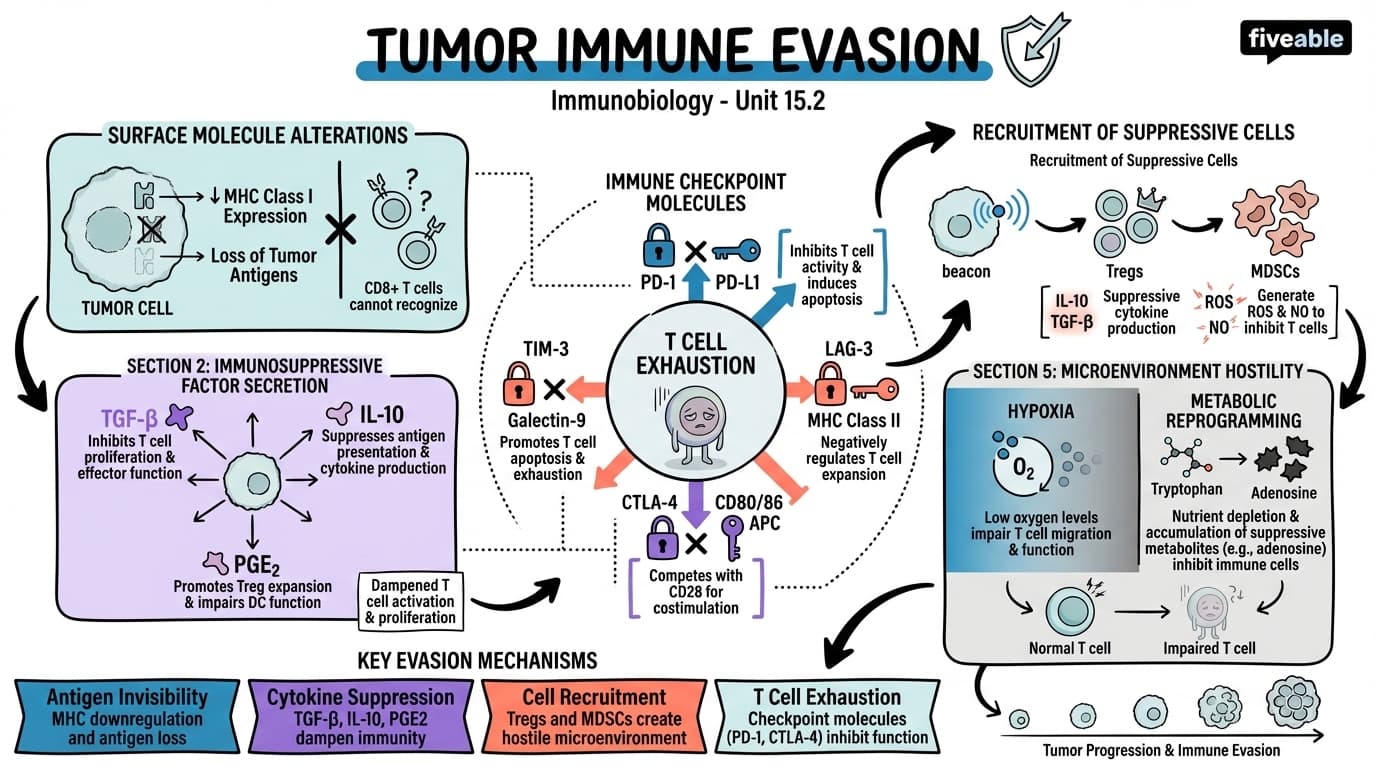 15.2 Mechanisms of tumor immune evasion - Immunobiology - Unit 15 visual cheatsheet