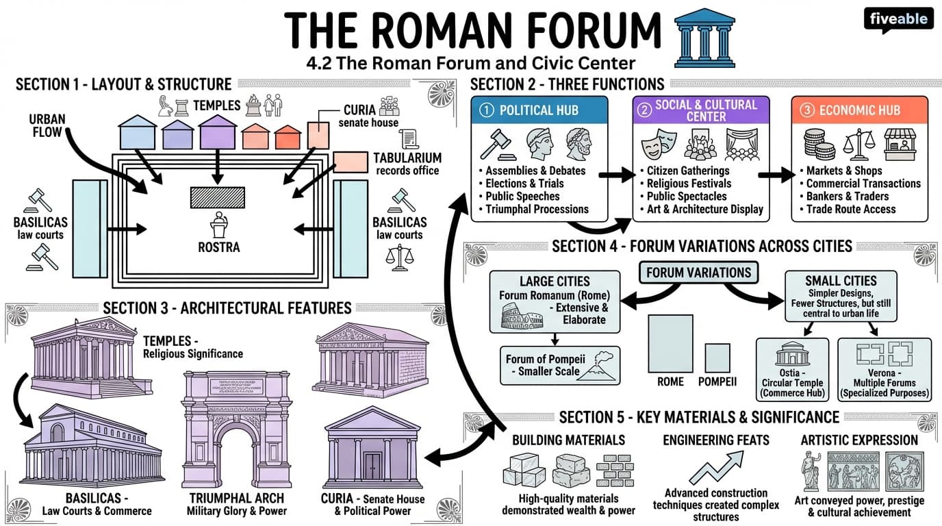 4.2 The Roman forum and civic center - Greek and Roman Cities - Unit 4 visual cheatsheet